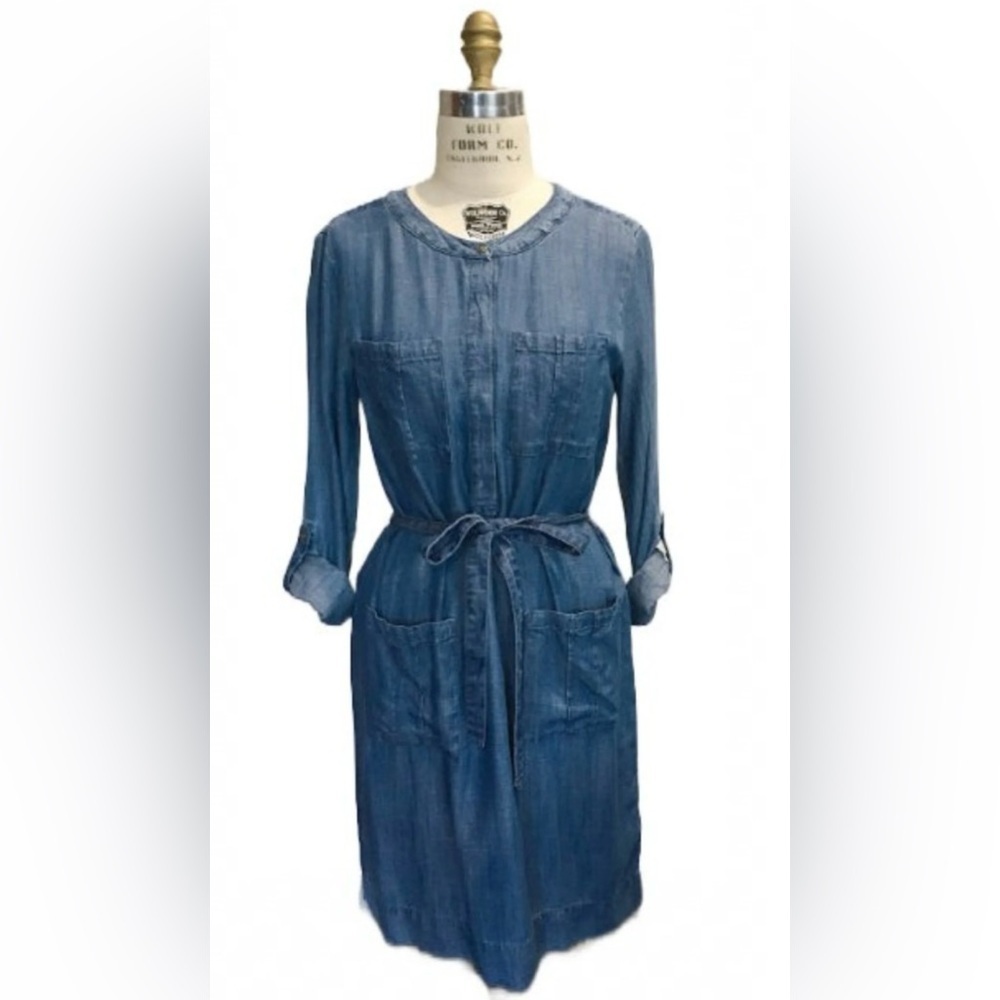 Banana Republic Indigo Blue Chambray Tunic Dress Long Sleeve Size 8